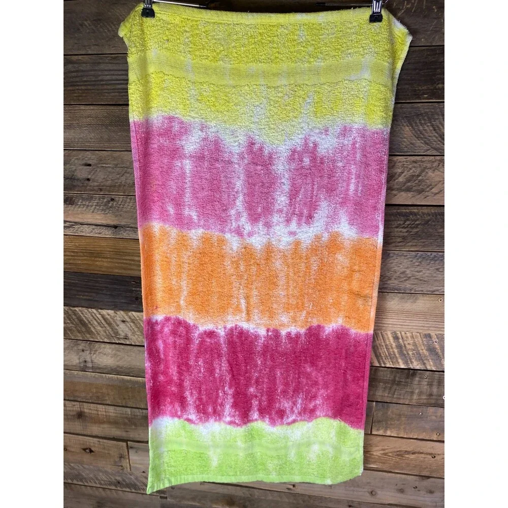 Tie Dye Hair Wrap Towel Soft 100% Cotton Yellow Pink Orange Handmade 20X40 in